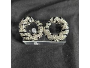 Kenneth Jay Lane Leopard Earrings Rhinestone Enamel Hoop KJL Vintage Clip On